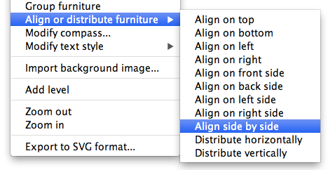 Sweet Home 3D 3.5. align or distribute menu