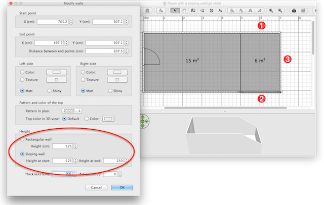 Design a Sloping Ceiling. modify walls height