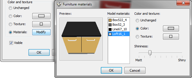 Sweet Home 3D 4.0 editing furniture materials
