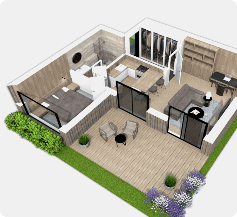 Insérez des portes, des fenêtres, des meubles et personnalisez chaque pièce